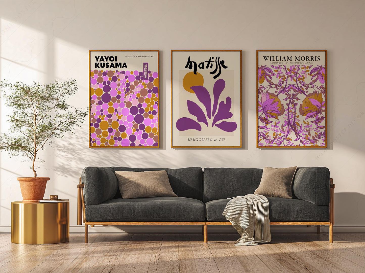 Matisse Morris Kusama Set of 3 Prints – Purple Boho – exhibition poster wall art