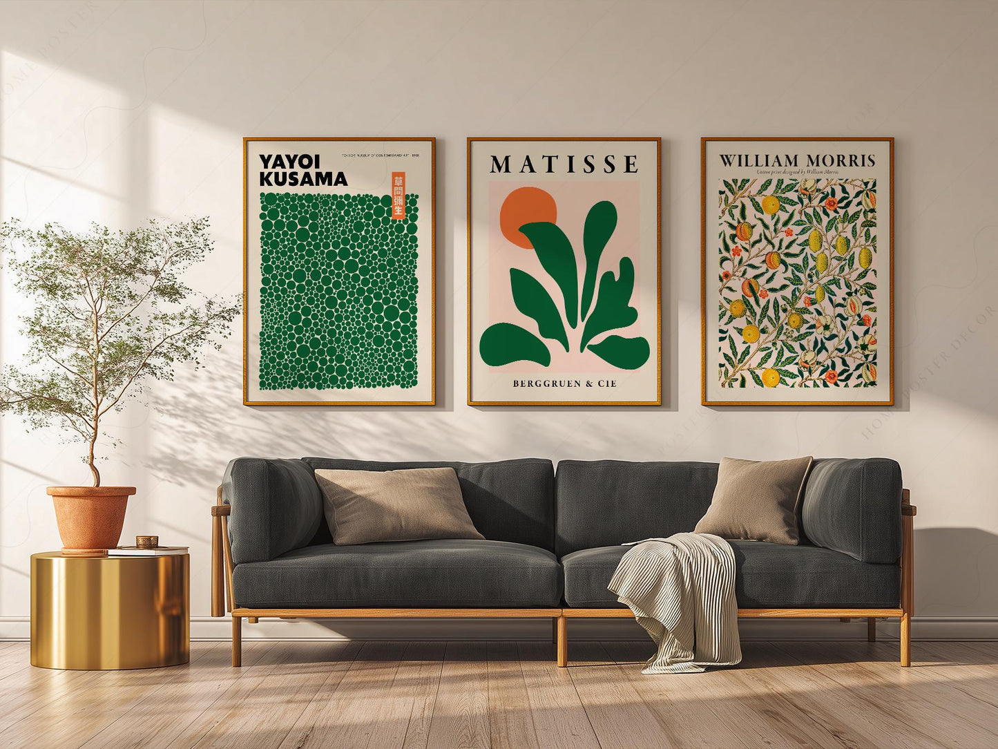 Kusama Matisse William Morris Set of 3 Prints – Green – gallery wall art poster