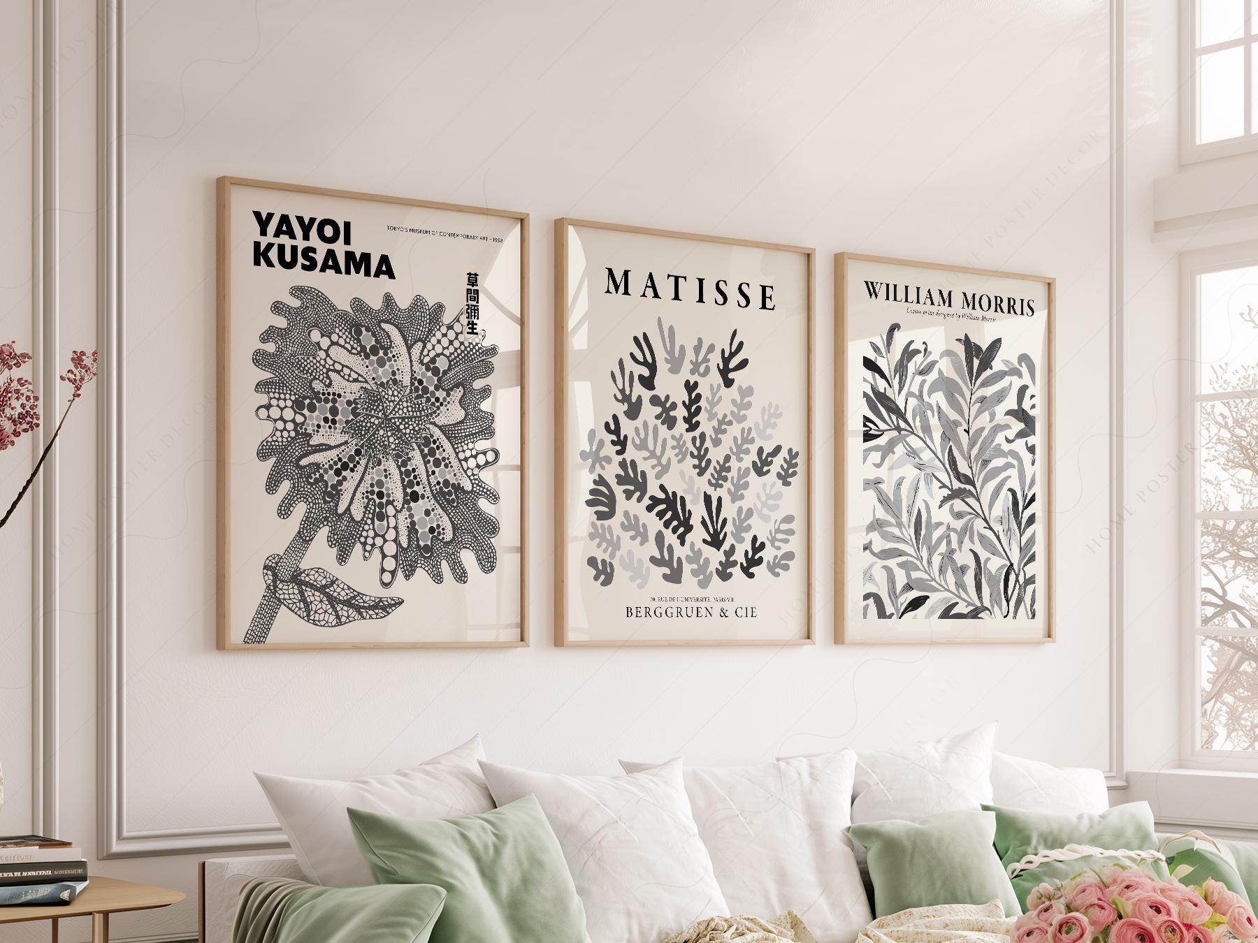 Matisse Kusama William Morris Set of 3 Prints – Black – fine art print wall decor