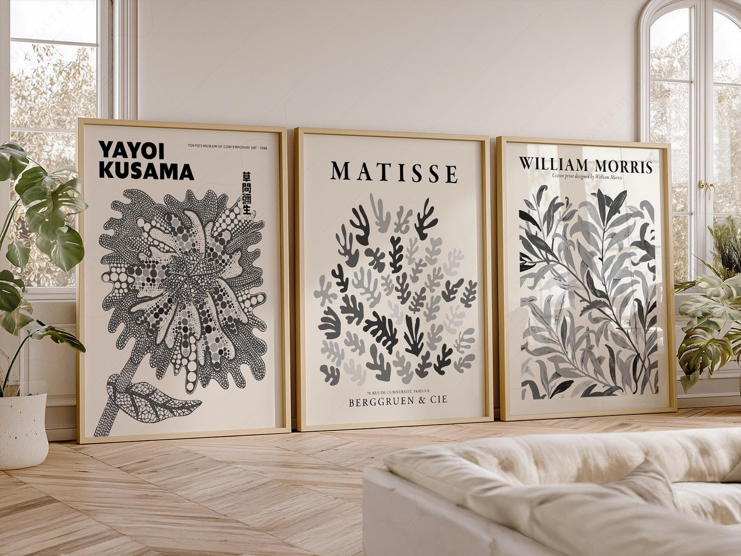 Matisse Kusama William Morris Set of 3 Prints – Black – art poster for living room