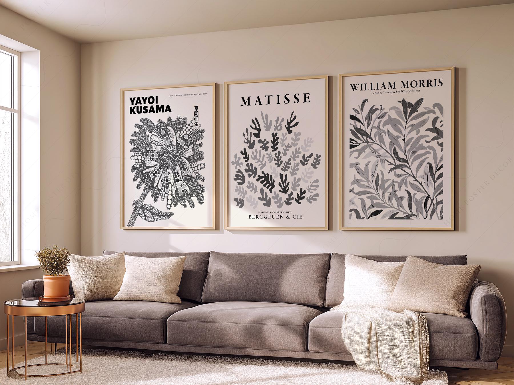 Matisse Kusama William Morris Set of 3 Prints – Black – fine art wall poster