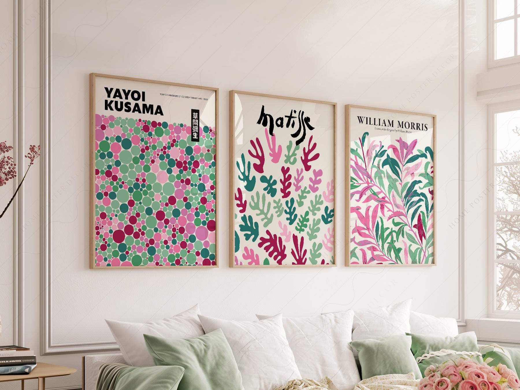 Matisse Kusama Morris Set of 3 Prints – Pink Green – gallery wall art poster