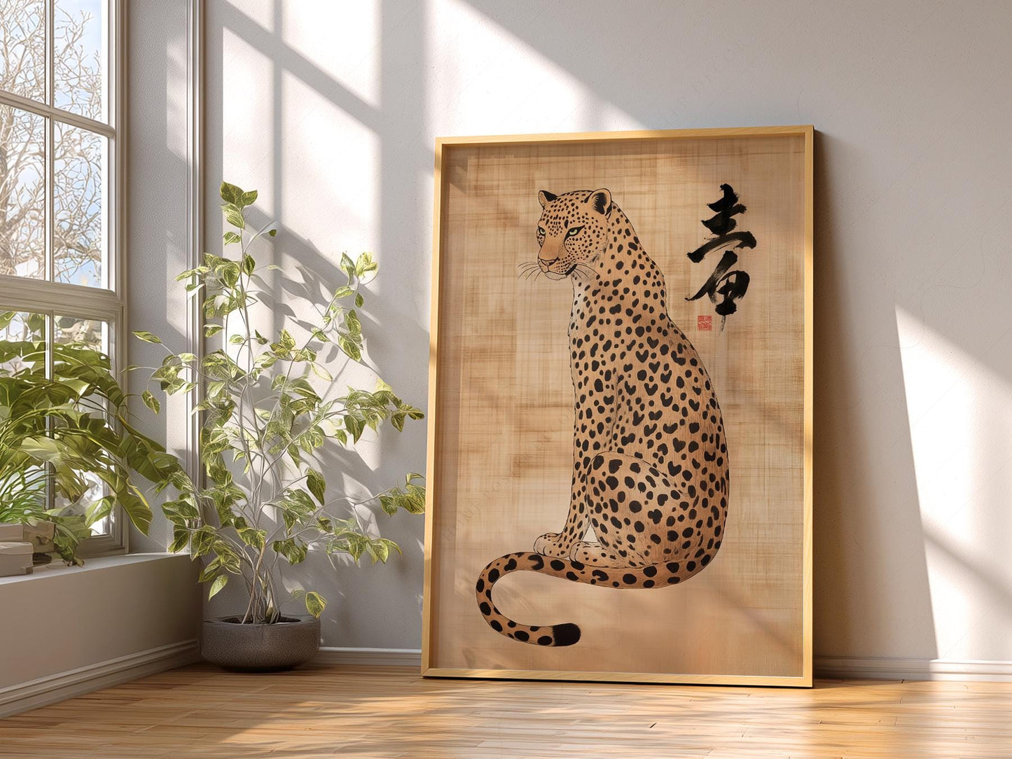 Japanese Leopard Sumi-e Art Print – Asian Ink Painting – high quality art print