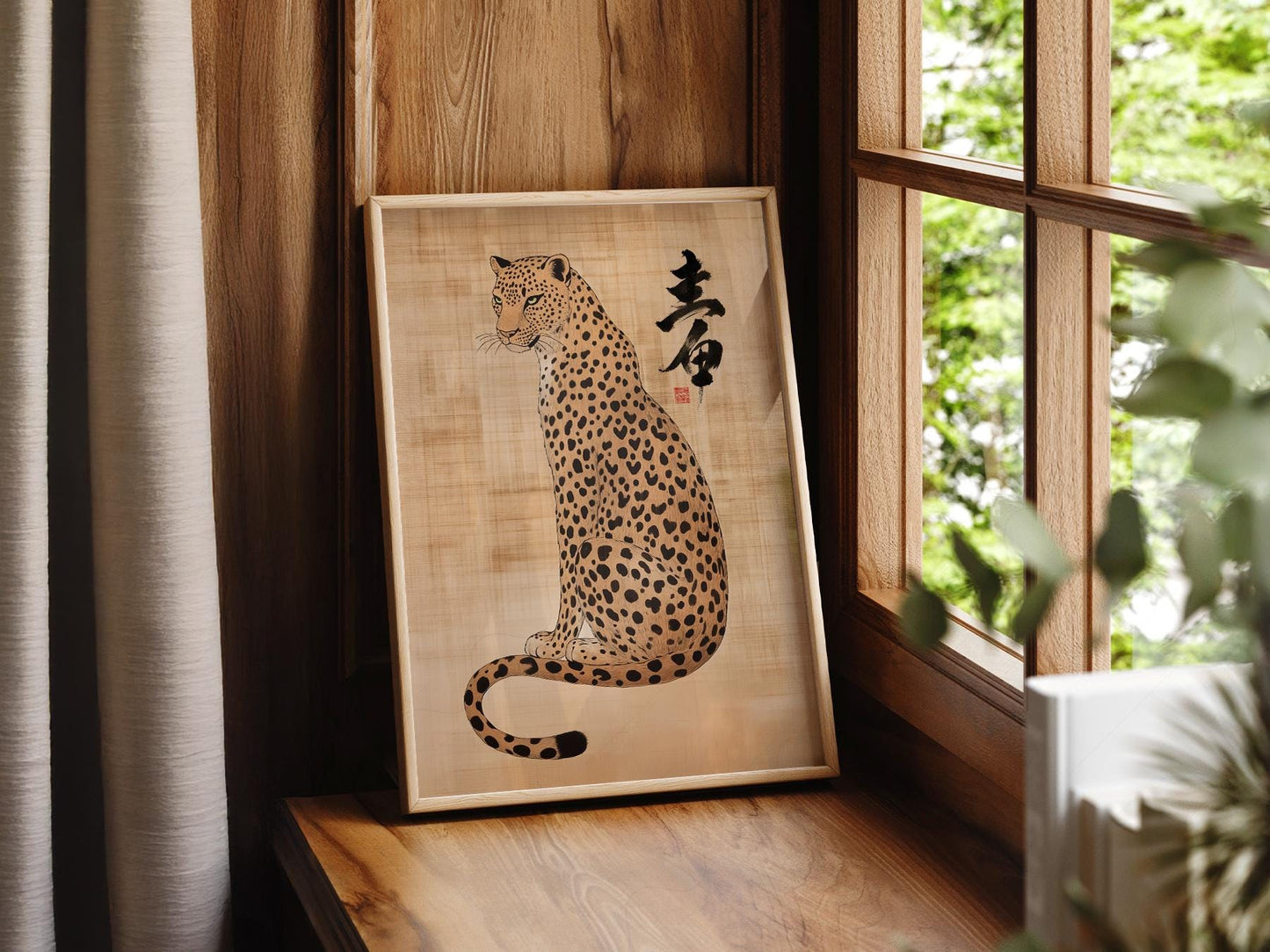 Japanese Leopard Sumi-e Art Print – Asian Ink Painting – classic art print reproduction