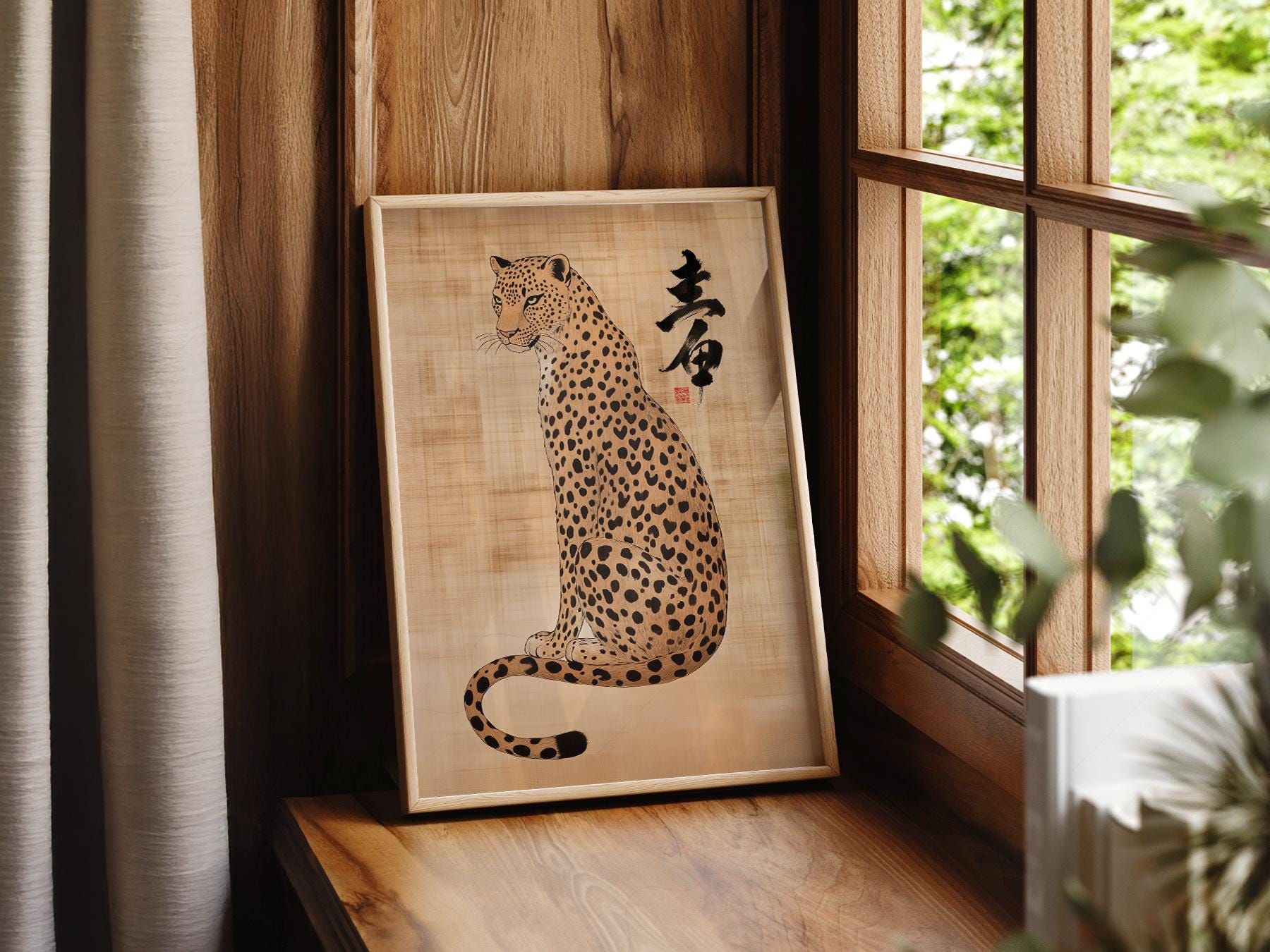 Japanese Leopard Sumi-e Art Print – Asian Ink Painting – classic art print reproduction