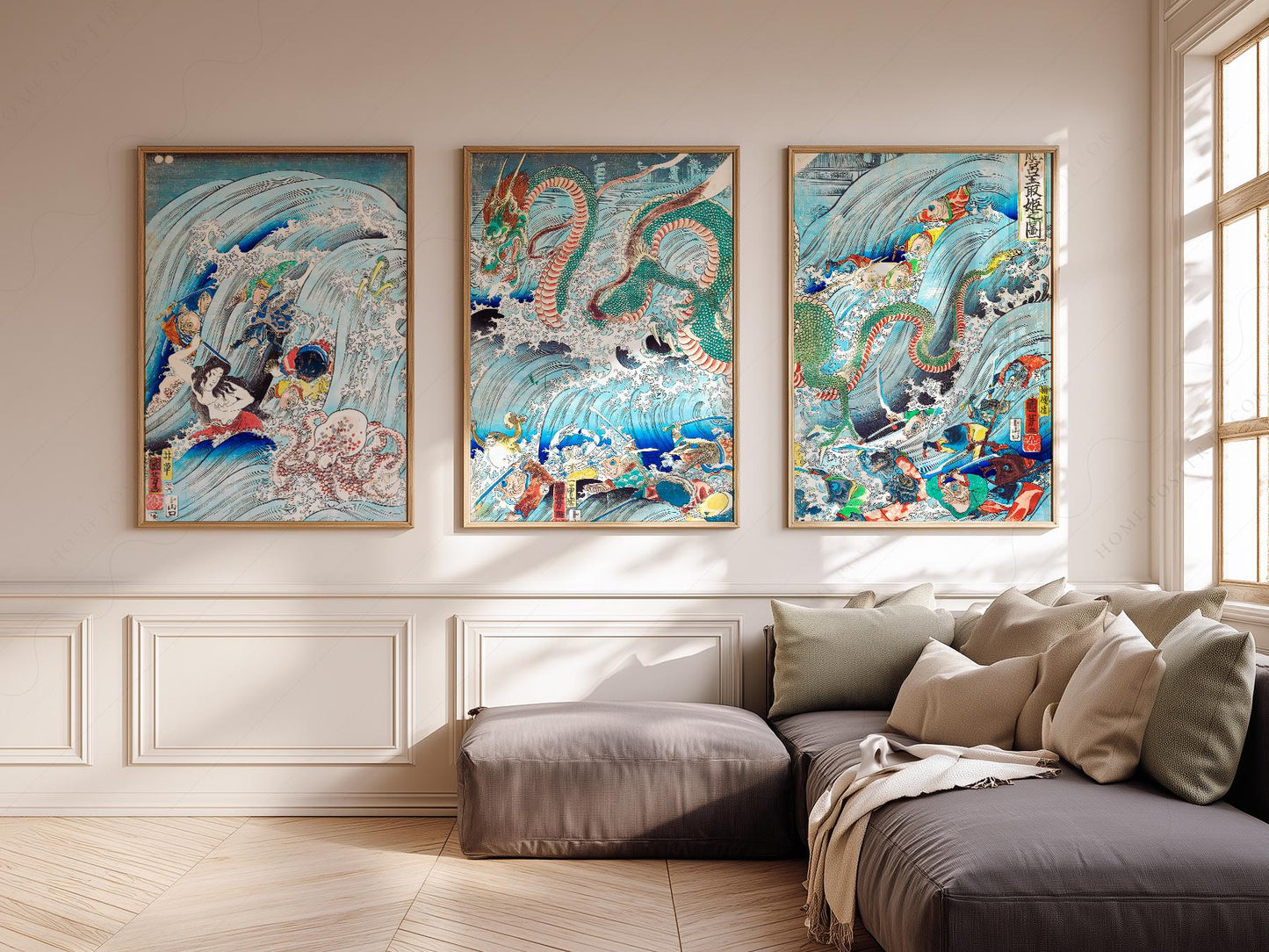 Utagawa Kuniyoshi Dragon Triptych Print Set – Japanese – classic art print reproduction