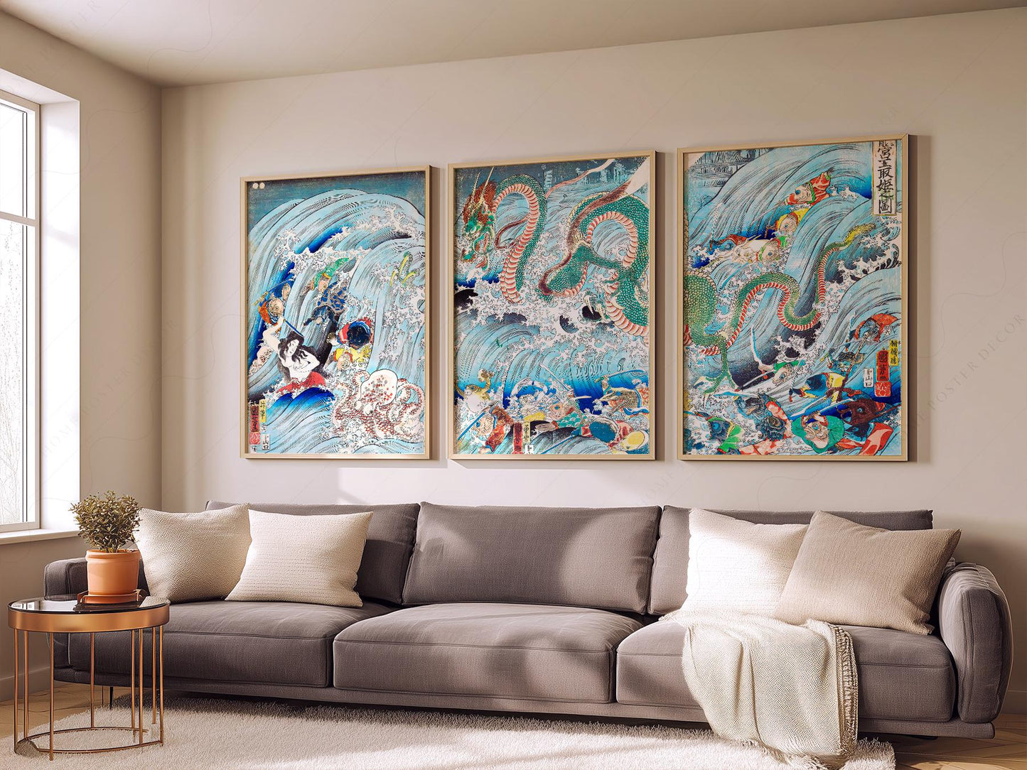 Utagawa Kuniyoshi Dragon Triptych Print Set – Japanese – archival paper art print