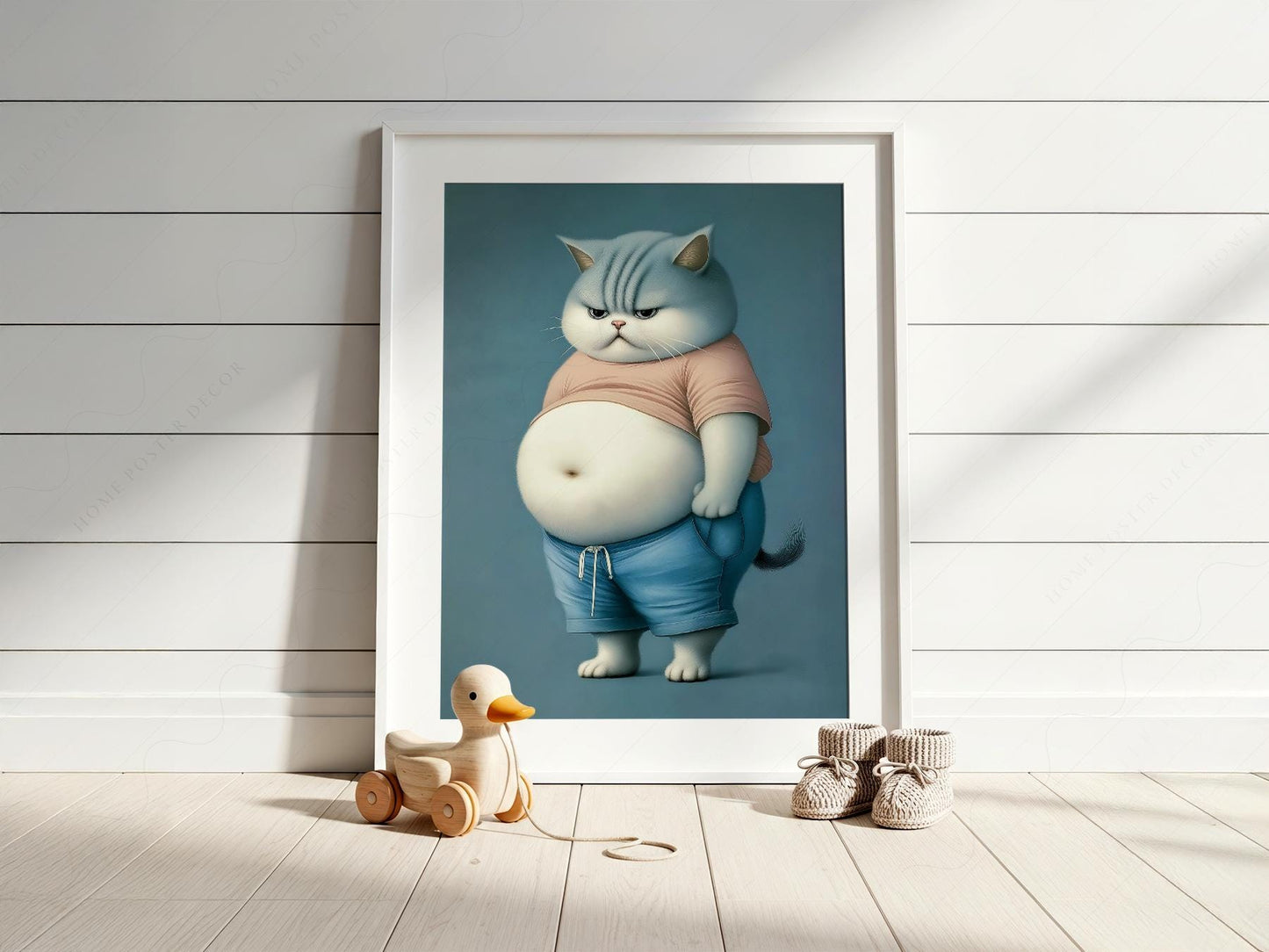 Grumpy Chubby Cat Art Print – Funny Pet Portrait – art poster for living room