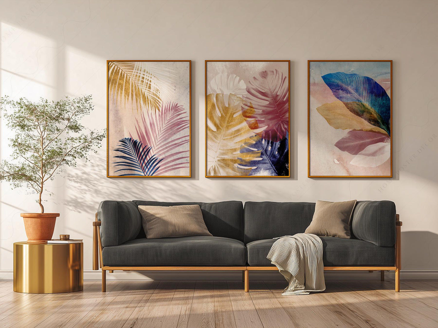 Abstract Tropical Leaf Art Print Set – Pink Blue Navy – high quality art print