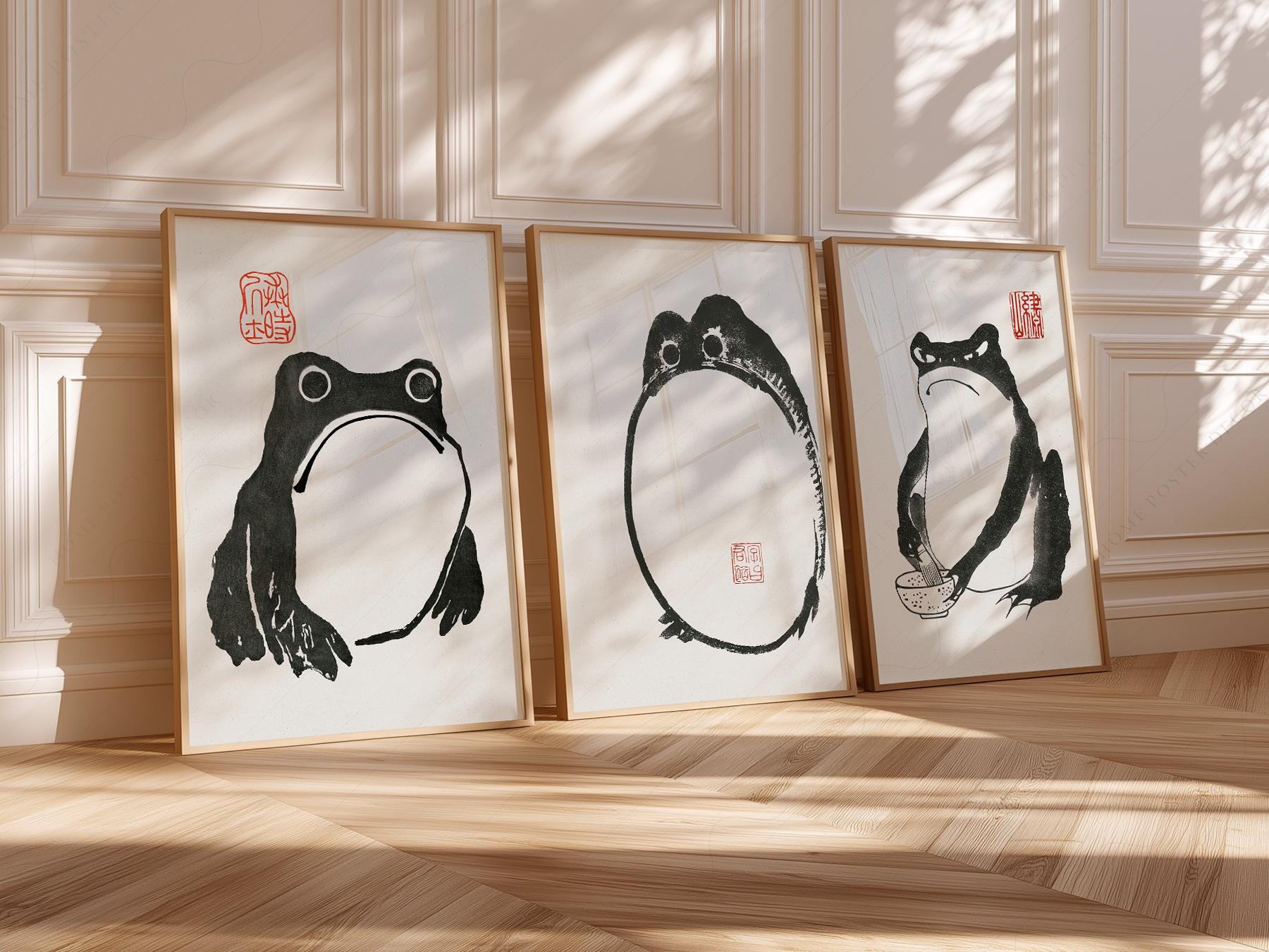 Matsumoto Hoji Frog Print Set – Japanese Ink Art Zen – gallery wall art poster