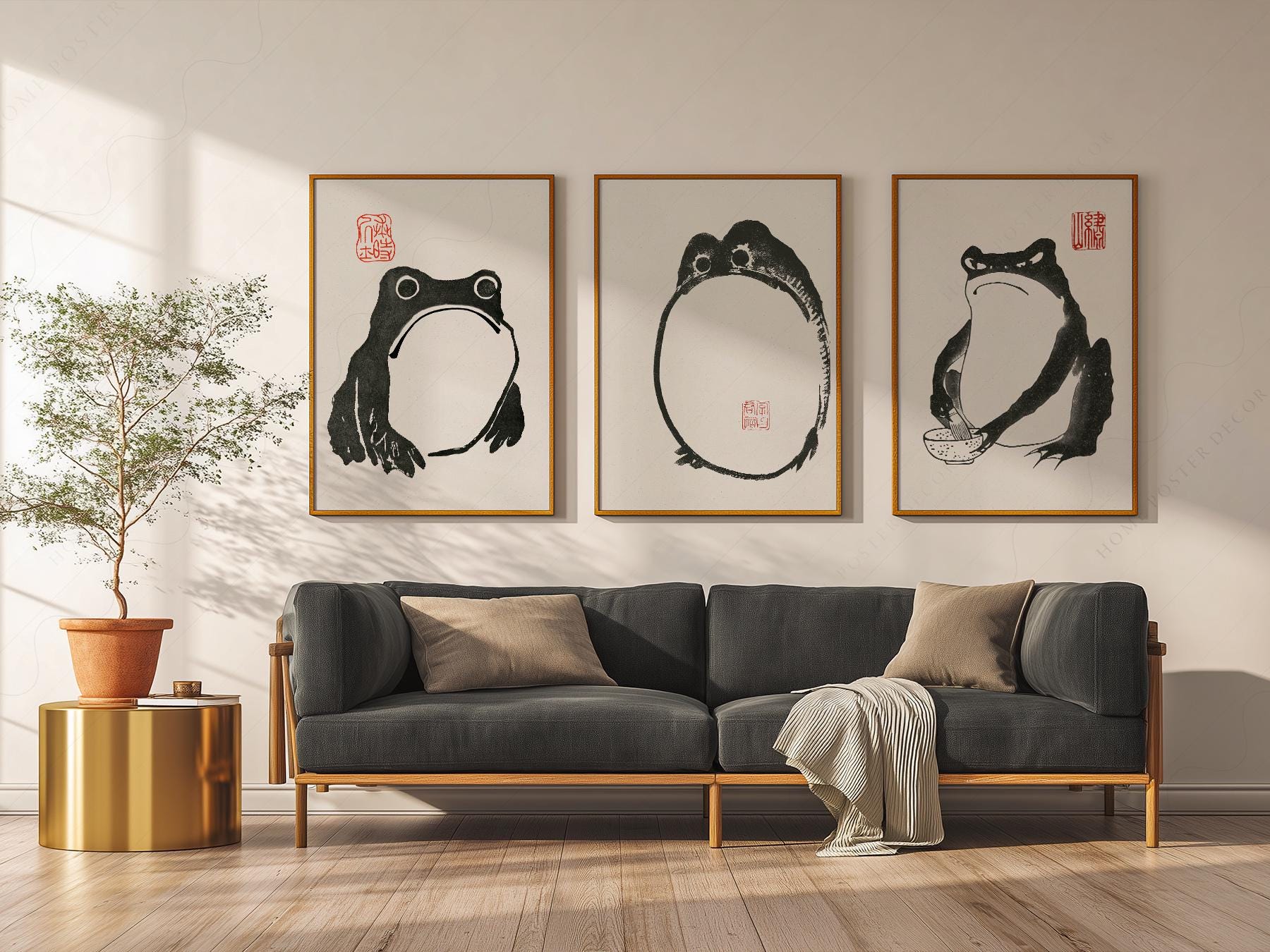 Matsumoto Hoji Frog Print Set – Japanese Ink Art Zen – art poster for living room