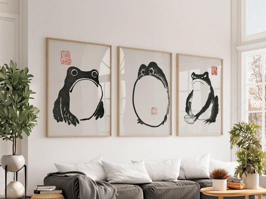 Matsumoto Hoji Frog Print Set – Japanese Ink Art Zen – fine art print wall decor