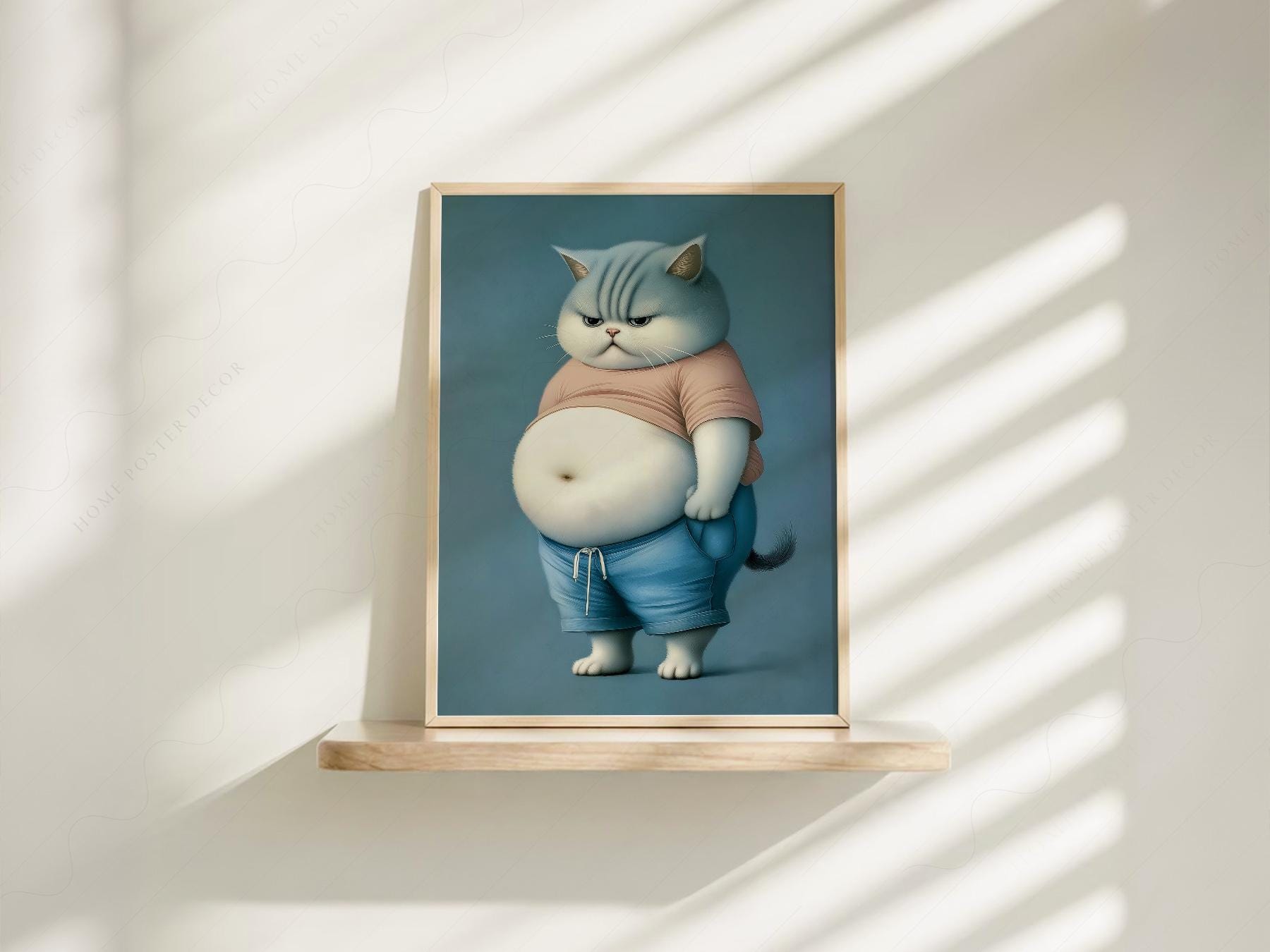 Grumpy Chubby Cat Art Print – Funny Pet Portrait – high quality art print