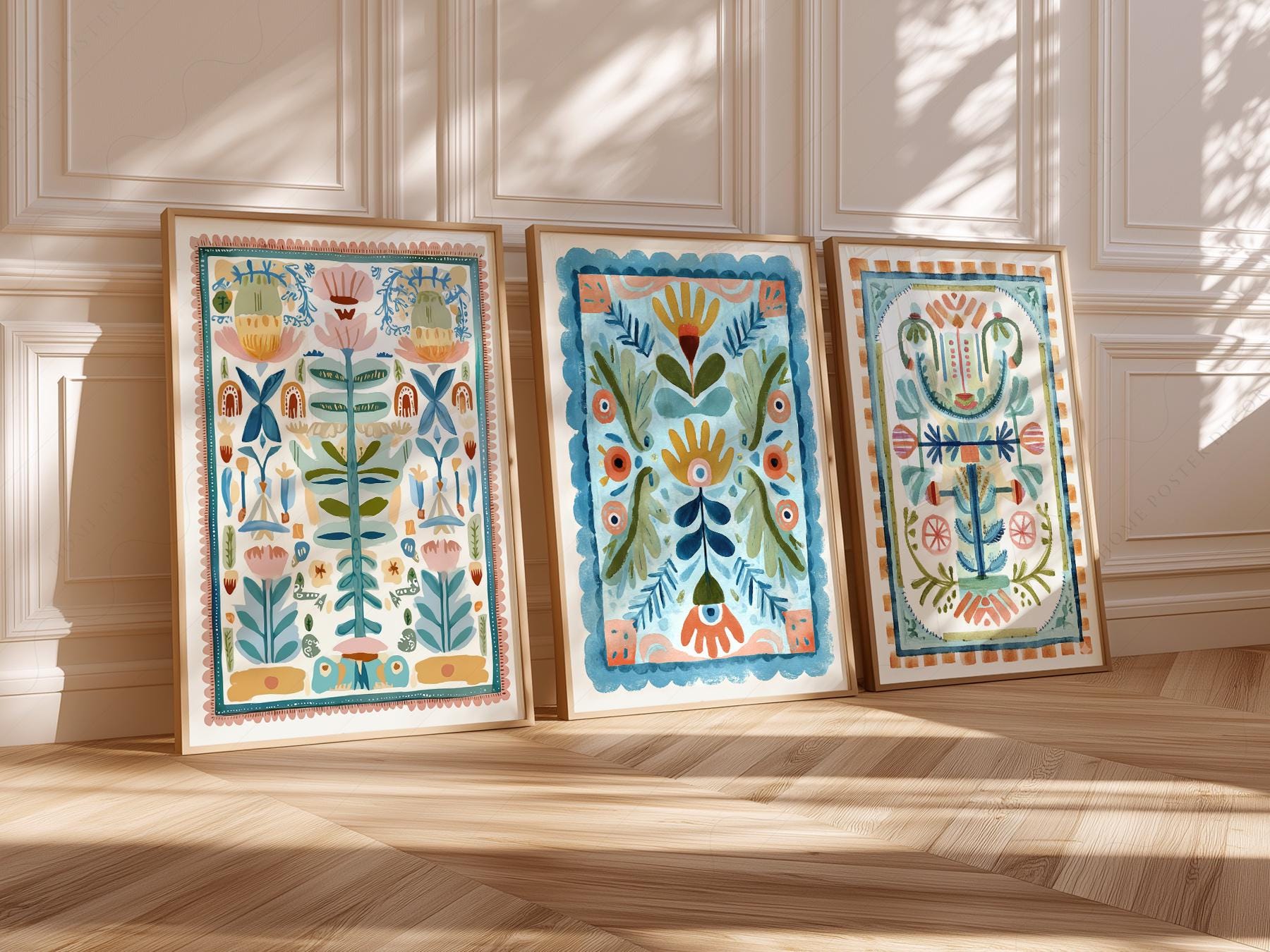 Boho Floral Tapestry Art Print Set of 3 – Maximalist – fine art wall poster
