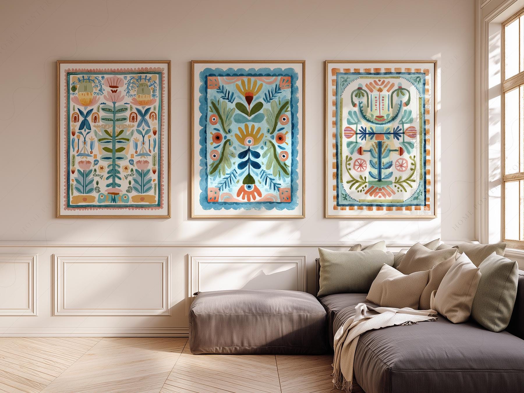 Boho Floral Tapestry Art Print Set of 3 – Maximalist – gallery wall art poster
