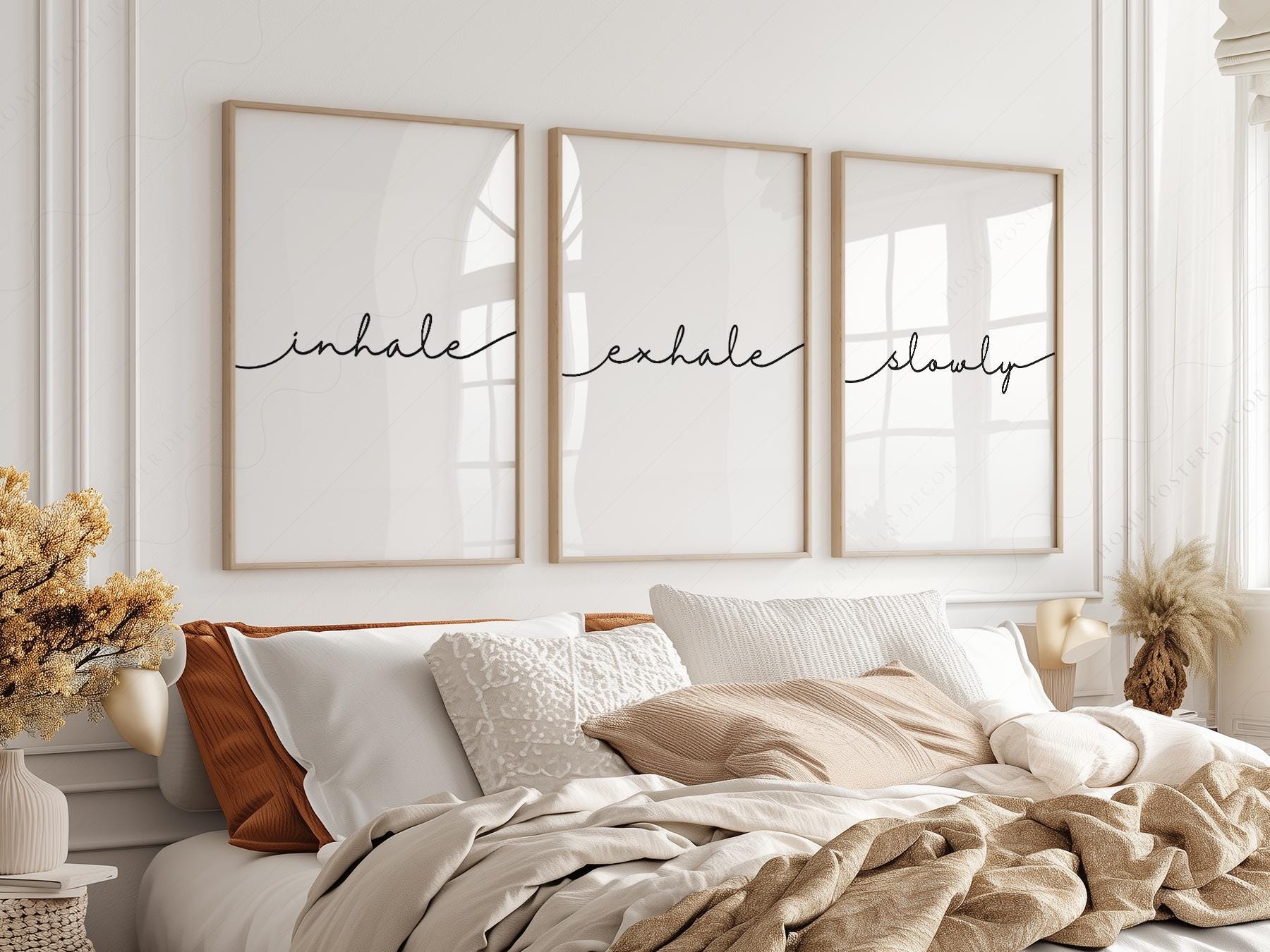 Inhale Exhale Slowly Print Set of 3 – Minimalist Zen – gallery wall art poster