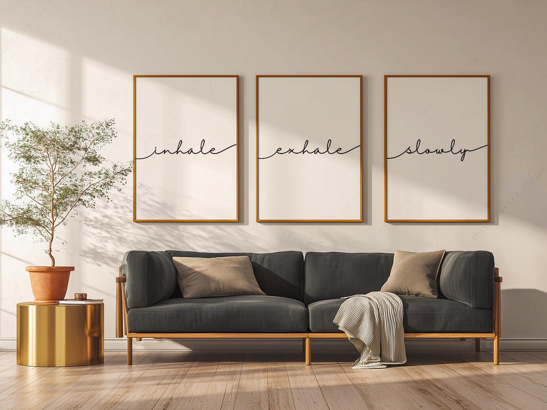 Inhale Exhale Slowly Print Set of 3 – Minimalist Zen – art poster for living room