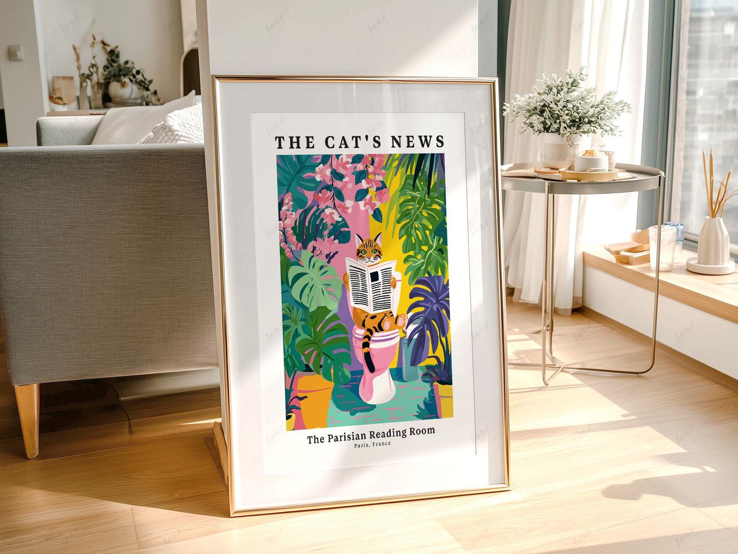 The Cat's News Parisian Reading Room Print – Funny – archival paper art print