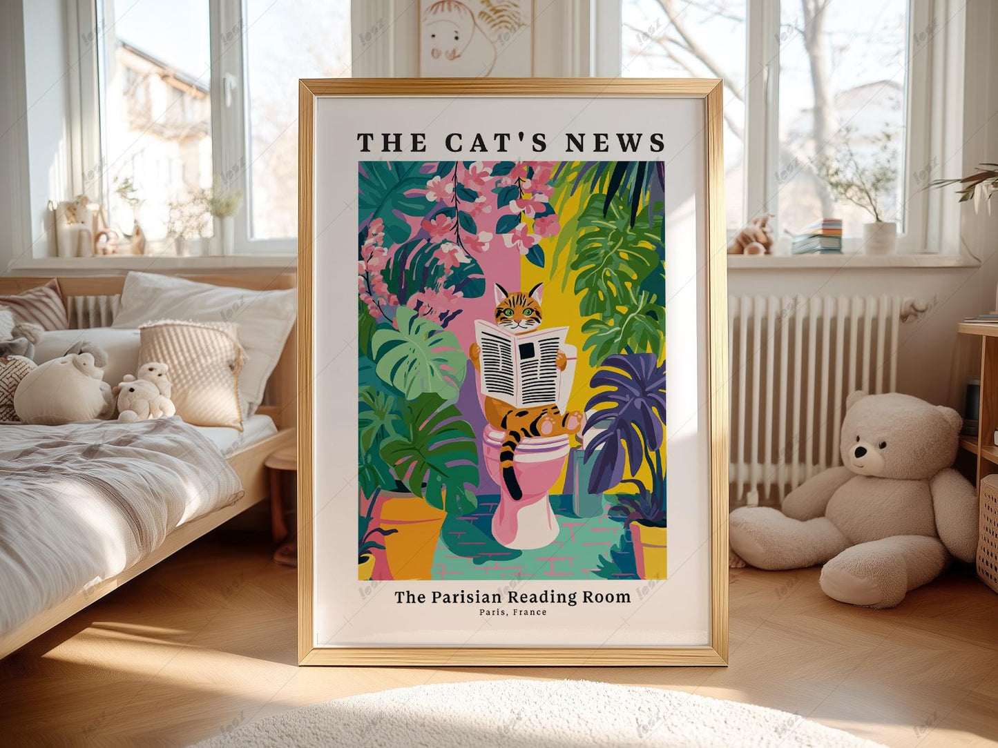 The Cat's News Parisian Reading Room Print – Funny – gallery wall art poster