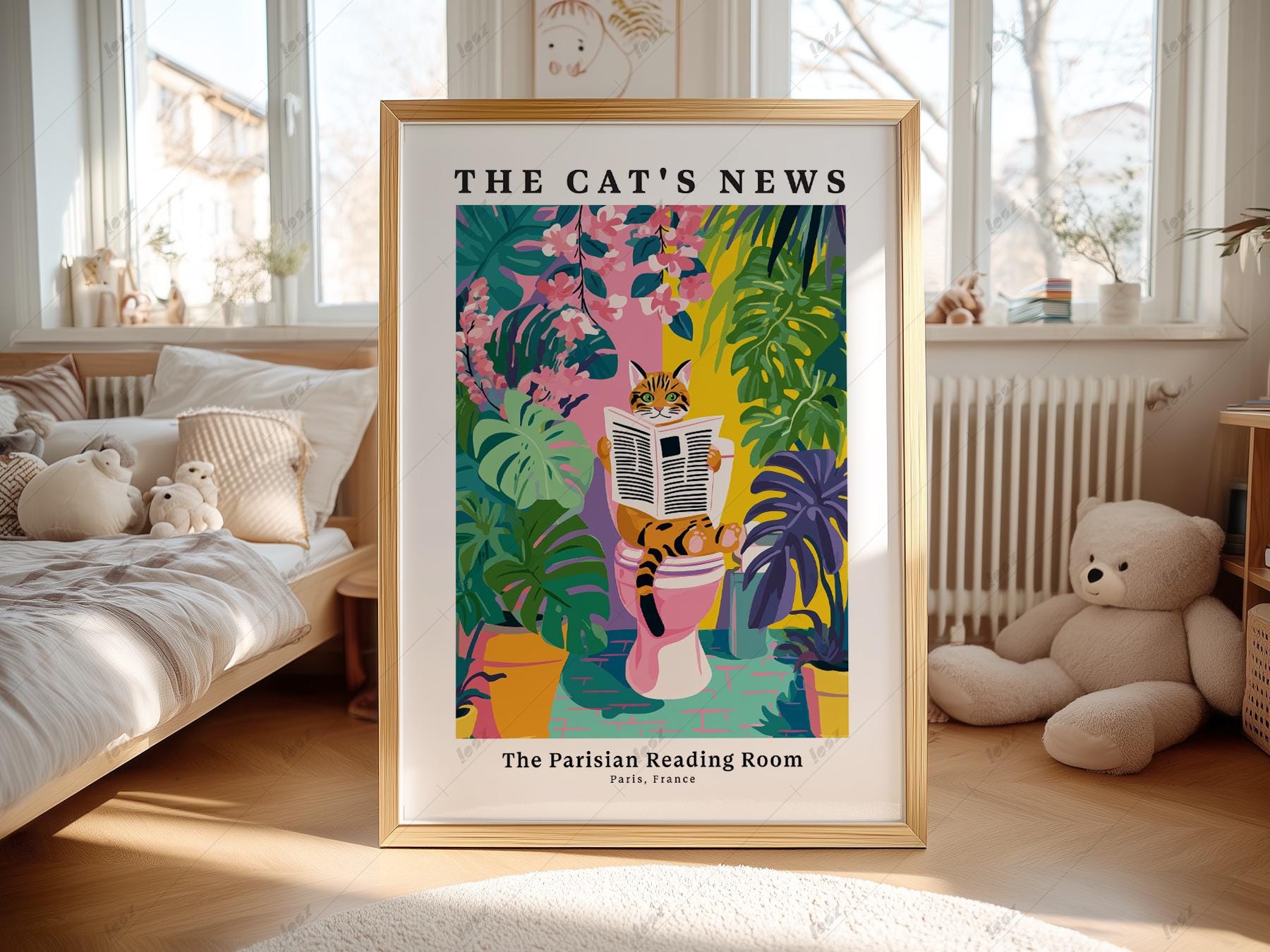 The Cat's News Parisian Reading Room Print – Funny – gallery wall art poster