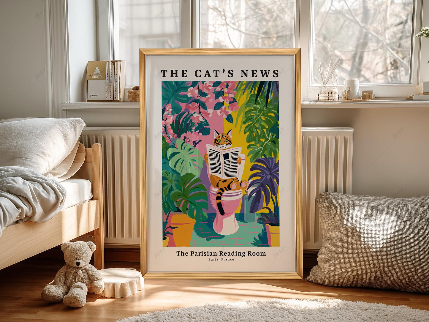 The Cat's News Parisian Reading Room Print – Funny – classic art print reproduction