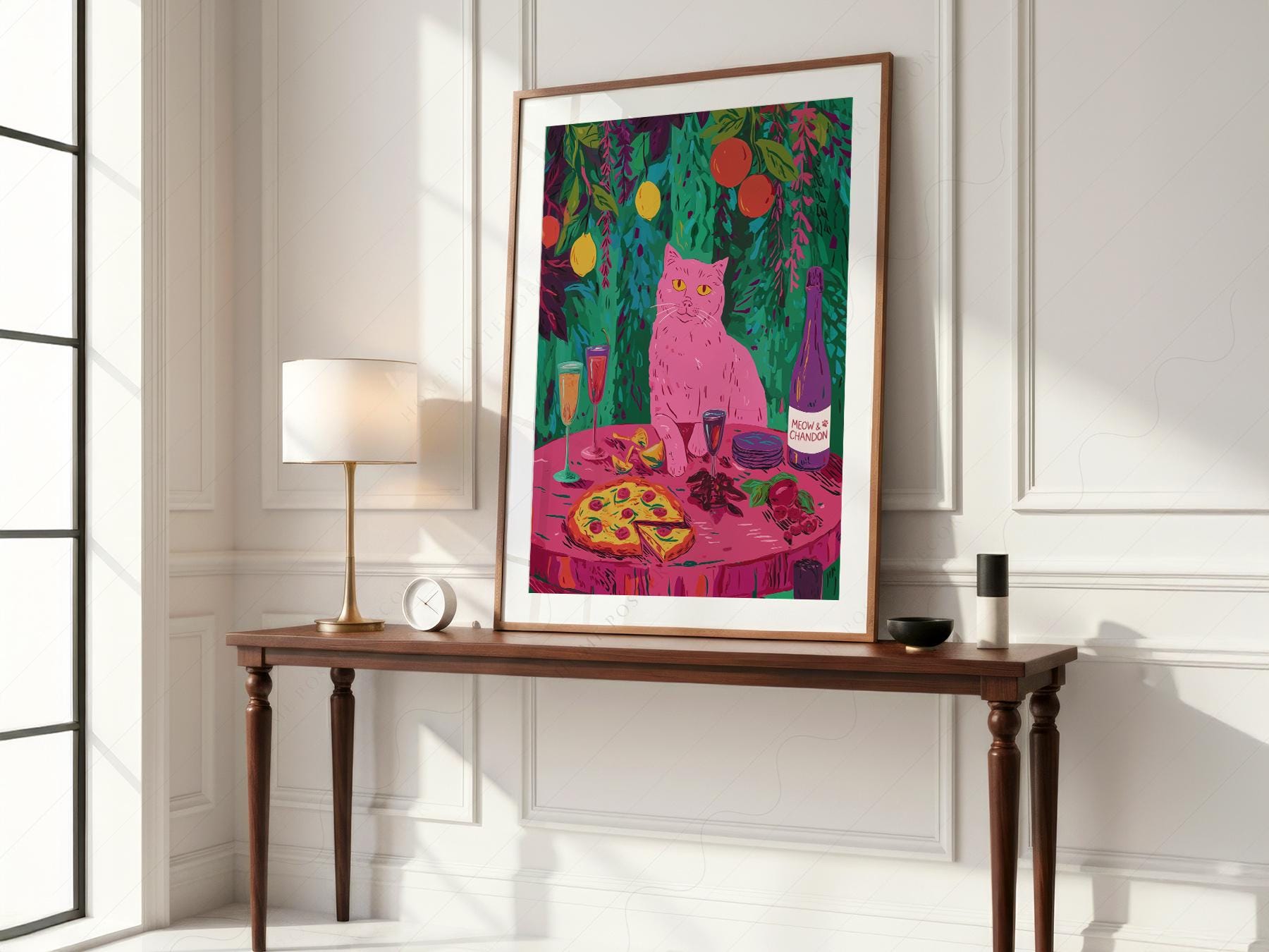 Meow Chandon Cat Print – Maximalist Kitchen Art Funny – museum quality art print