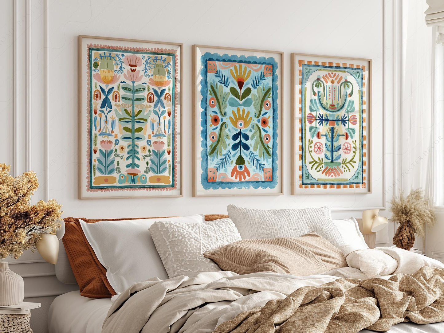 Boho Floral Tapestry Art Print Set of 3 – Maximalist – archival paper art print