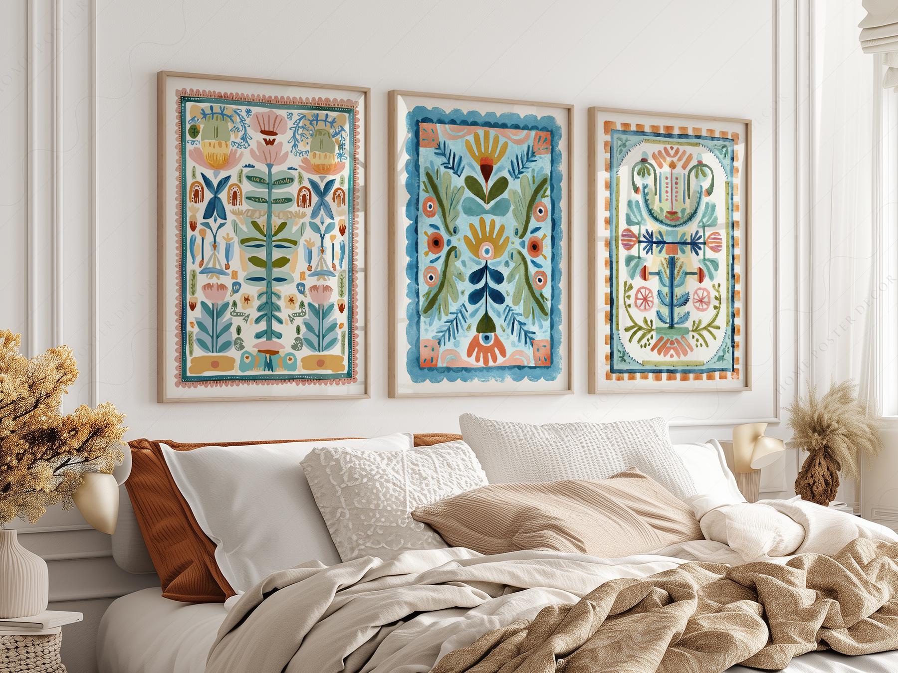 Boho Floral Tapestry Art Print Set of 3 – Maximalist – archival paper art print