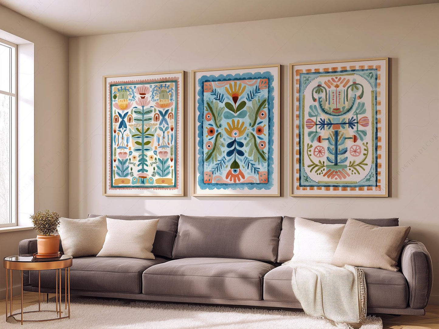 Boho Floral Tapestry Art Print Set of 3 – Maximalist – art poster for living room