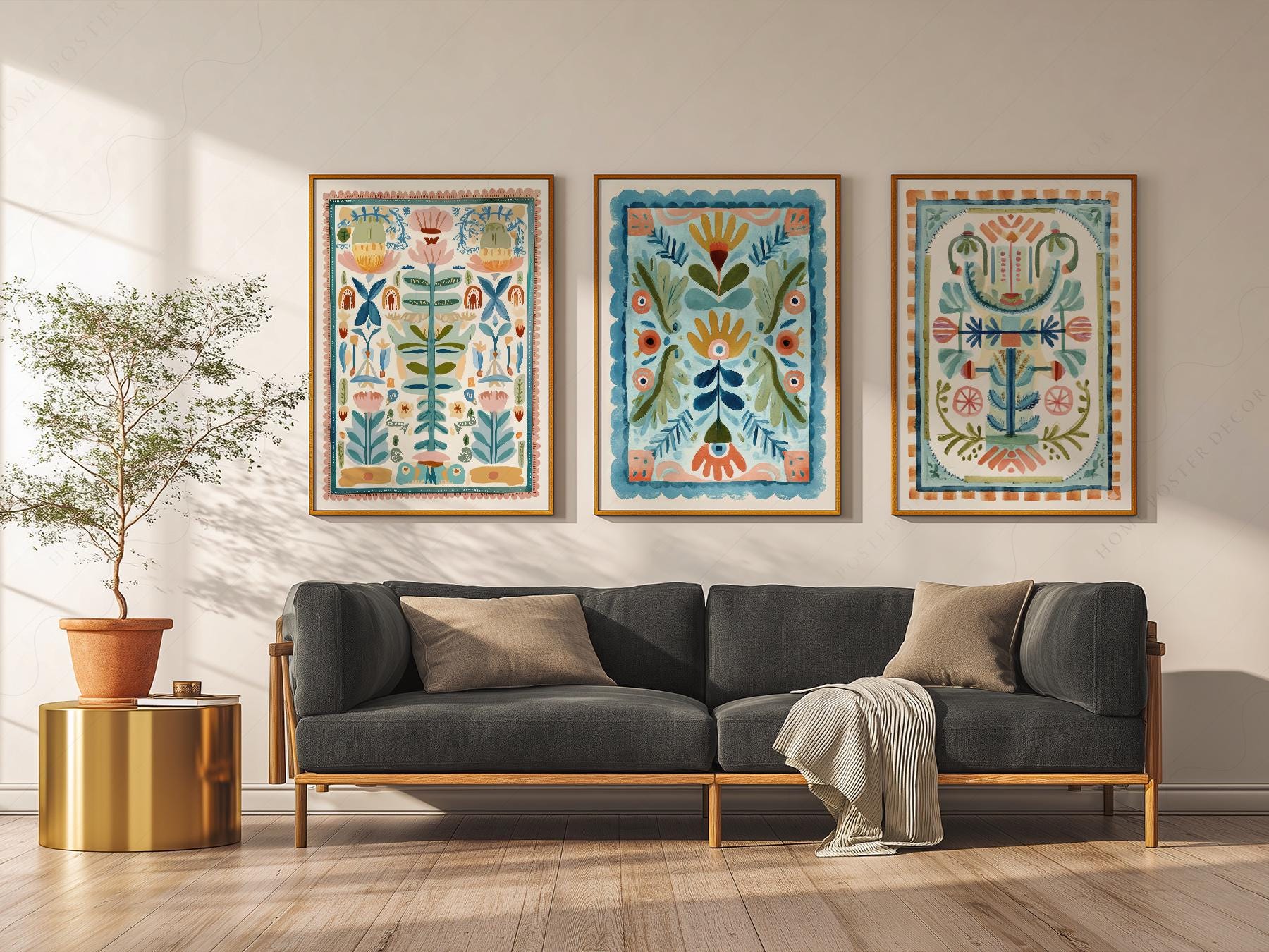 Boho Floral Tapestry Art Print Set of 3 – Maximalist – high quality art print