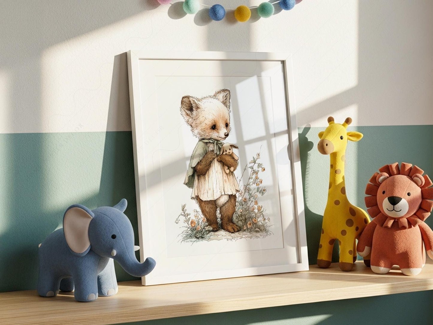 Storybook Fox Art Print – Vintage Woodland Nursery – playful nursery poster print