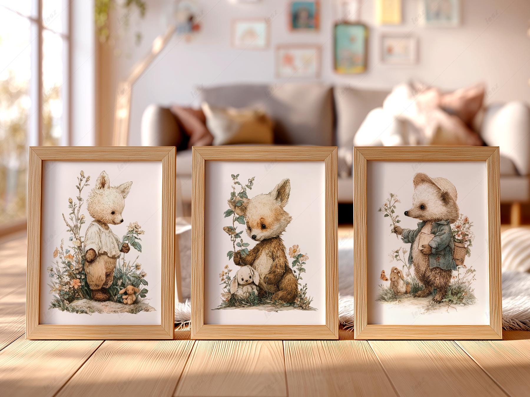 Woodland Nursery Art Set – Whimsical Forest Animals – art print for baby shower gift