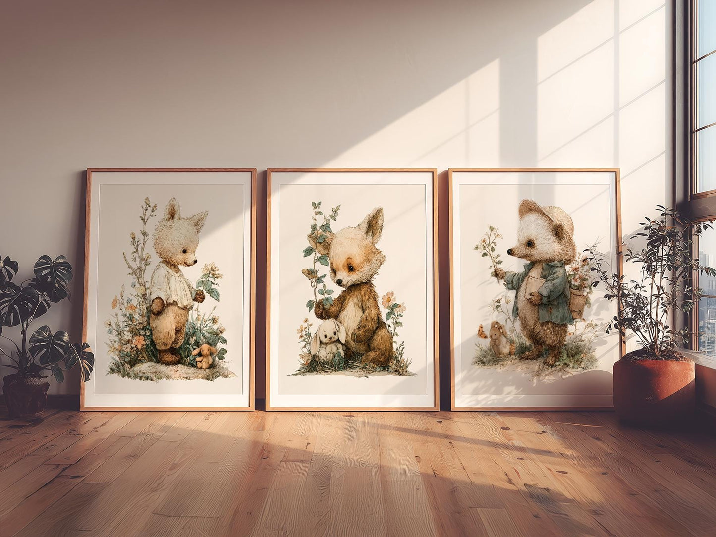 Woodland Nursery Art Set – Whimsical Forest Animals – toddler room wall art print