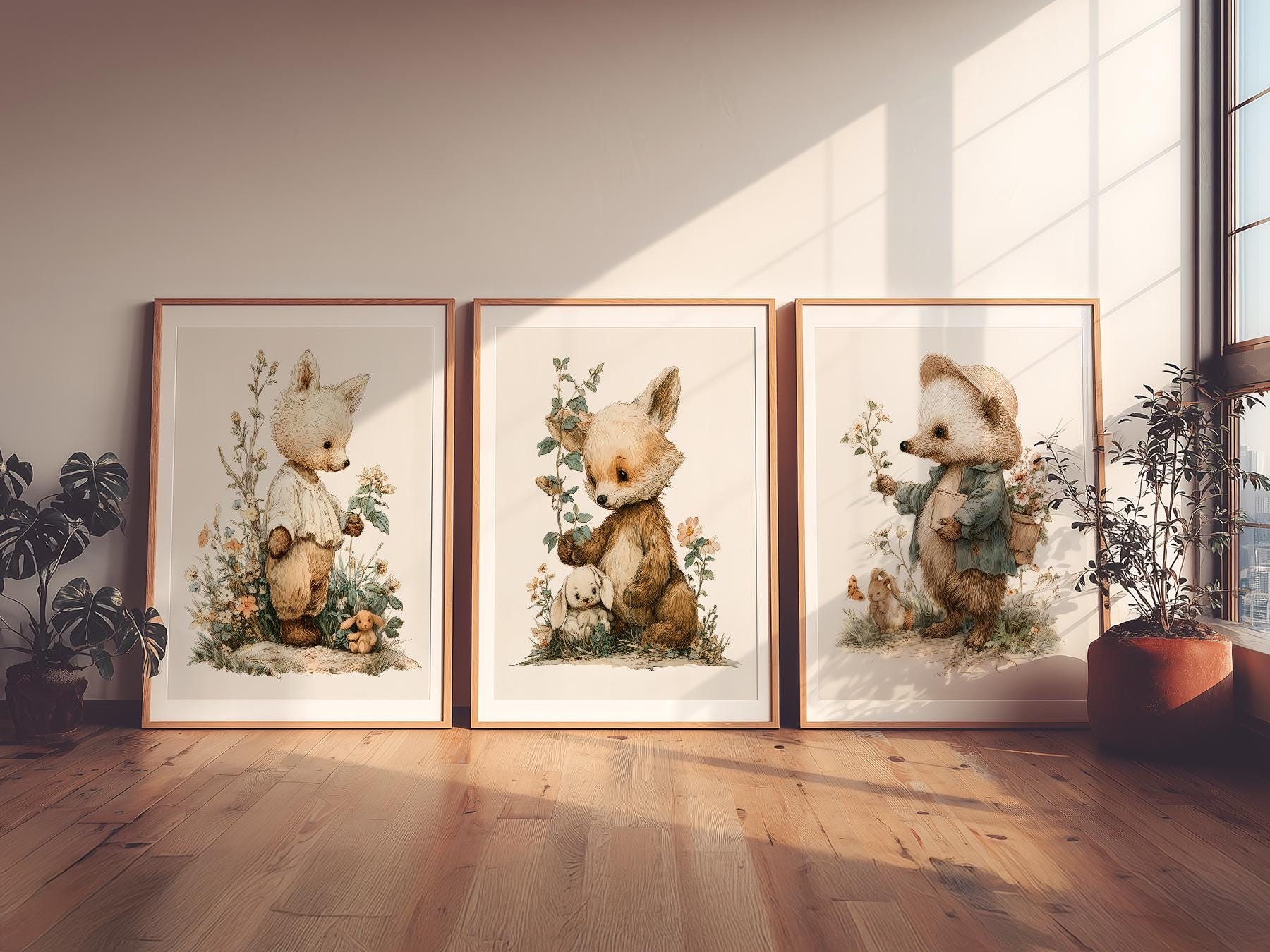 Woodland Nursery Art Set – Whimsical Forest Animals – toddler room wall art print