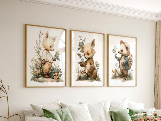 Woodland Nursery Art Set – Whimsical Forest Animals – nursery wall art for baby room