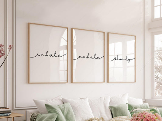 Inhale Exhale Slowly Print Set of 3 – Minimalist Zen – fine art print wall decor