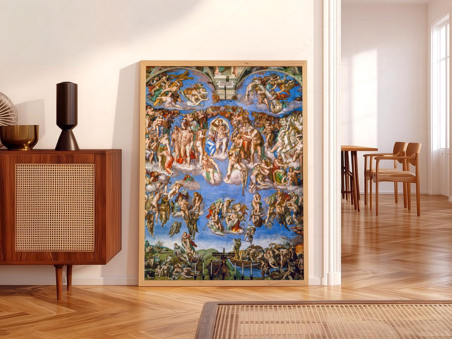 Michelangelo The Last Judgment Sistine Chapel Renaissance art print featuring dramatic celestial scene with ascending souls.