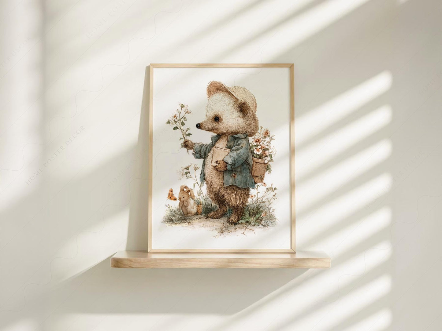 Whimsical Hedgehog Garden Print – Vintage Nursery Wall – children's room art print