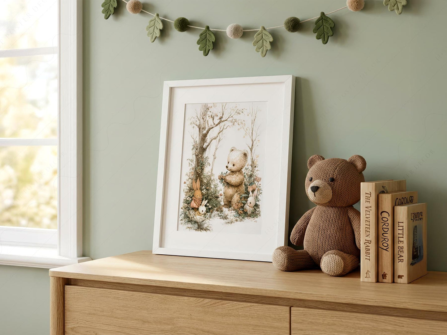 Woodland Bear and Bunnies Nursery Art Print – Neutral – nursery wall art for baby room