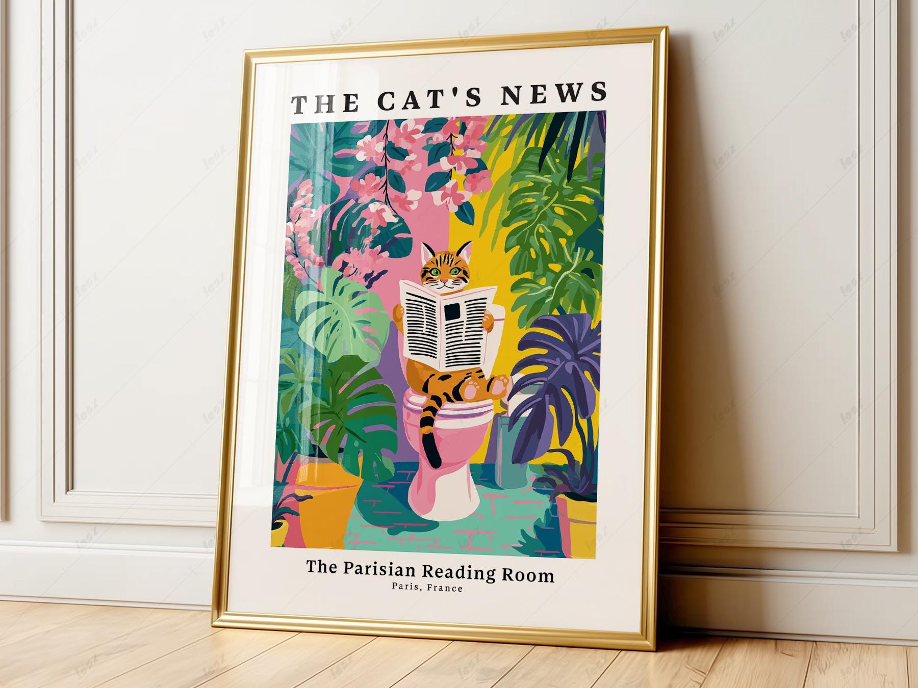 The Cat's News Parisian Reading Room Print – Funny – museum quality art print