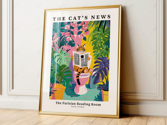 The Cat's News Parisian Reading Room Print – Funny – museum quality art print