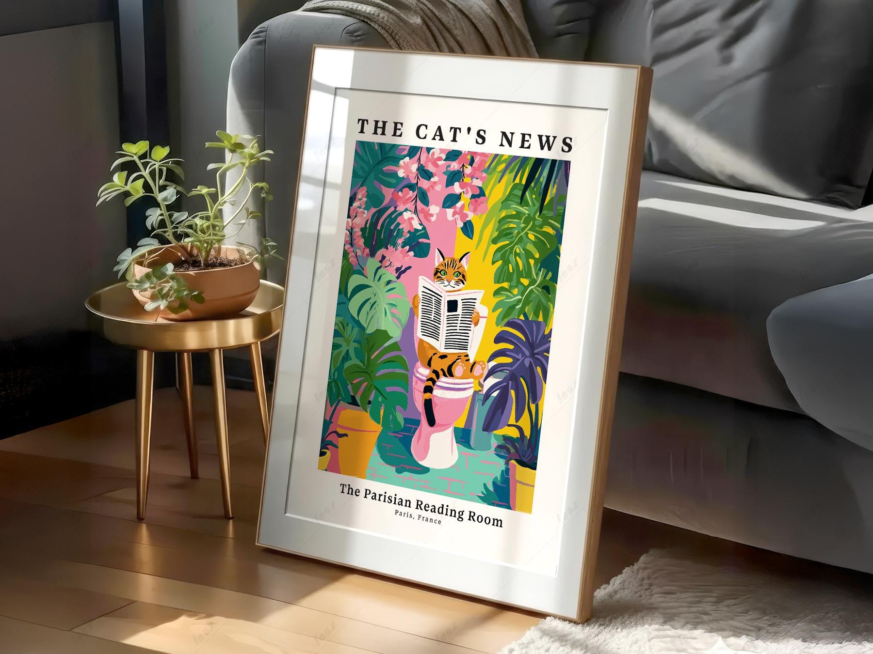 The Cat's News Parisian Reading Room Print – Funny – art poster for living room