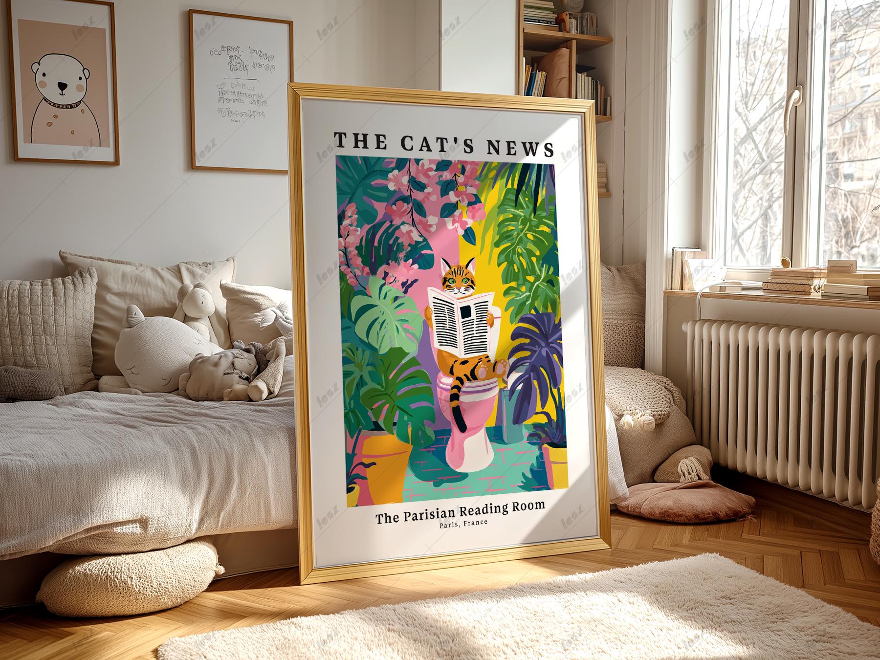 The Cat's News Parisian Reading Room Print – Funny – fine art wall poster