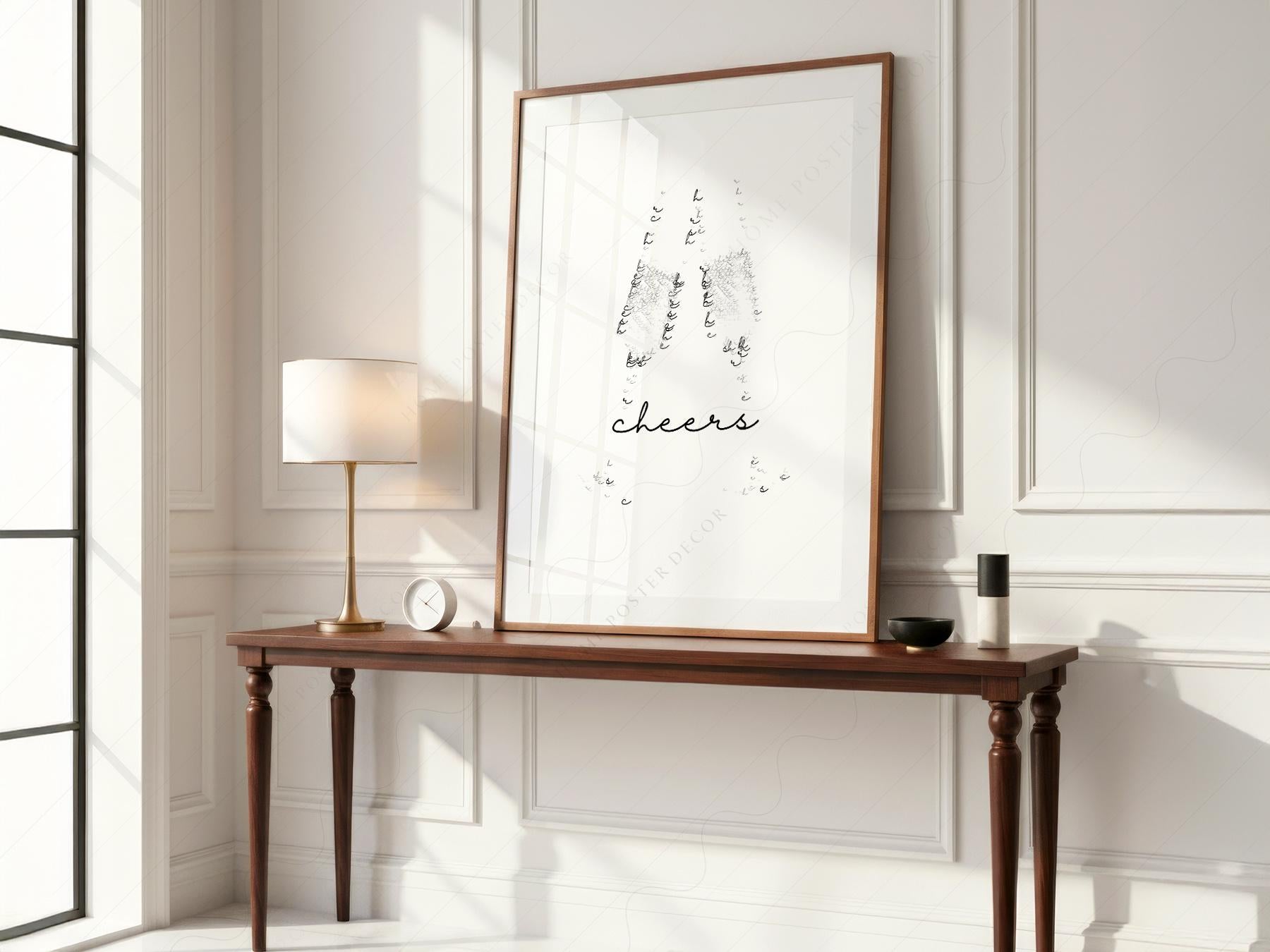Cheers Champagne Typography Print – Minimalist Bar – museum quality art print