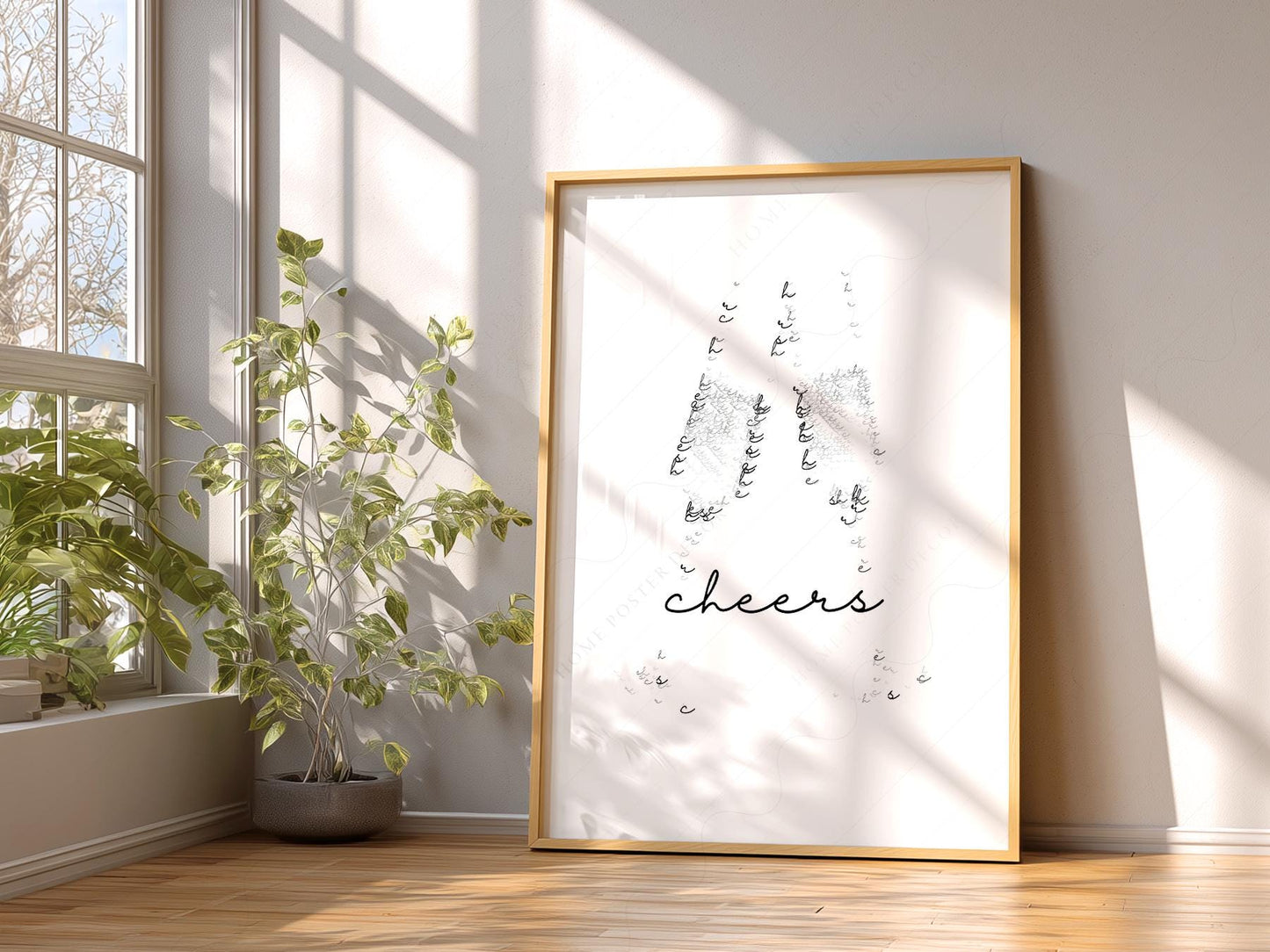 Cheers Champagne Typography Print – Minimalist Bar – art poster for living room