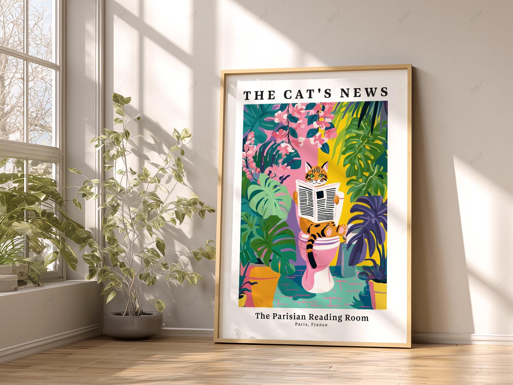 The Cat's News Parisian Reading Room Print – Funny – fine art print wall decor