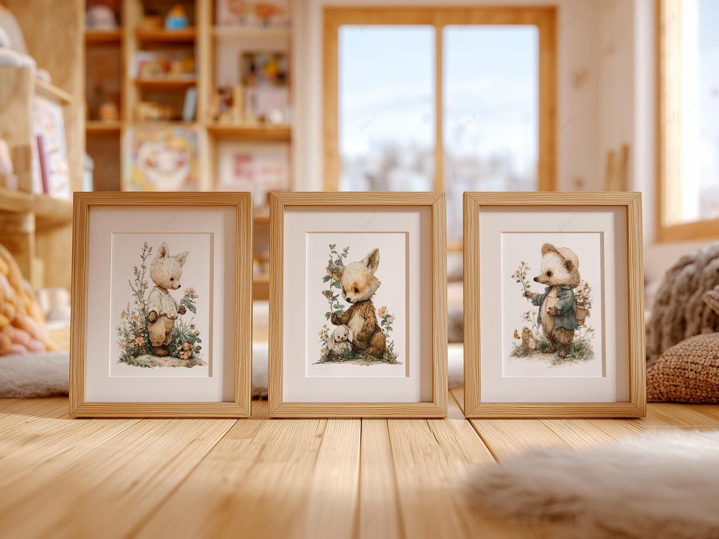 Woodland Nursery Art Set – Whimsical Forest Animals – playful nursery poster print