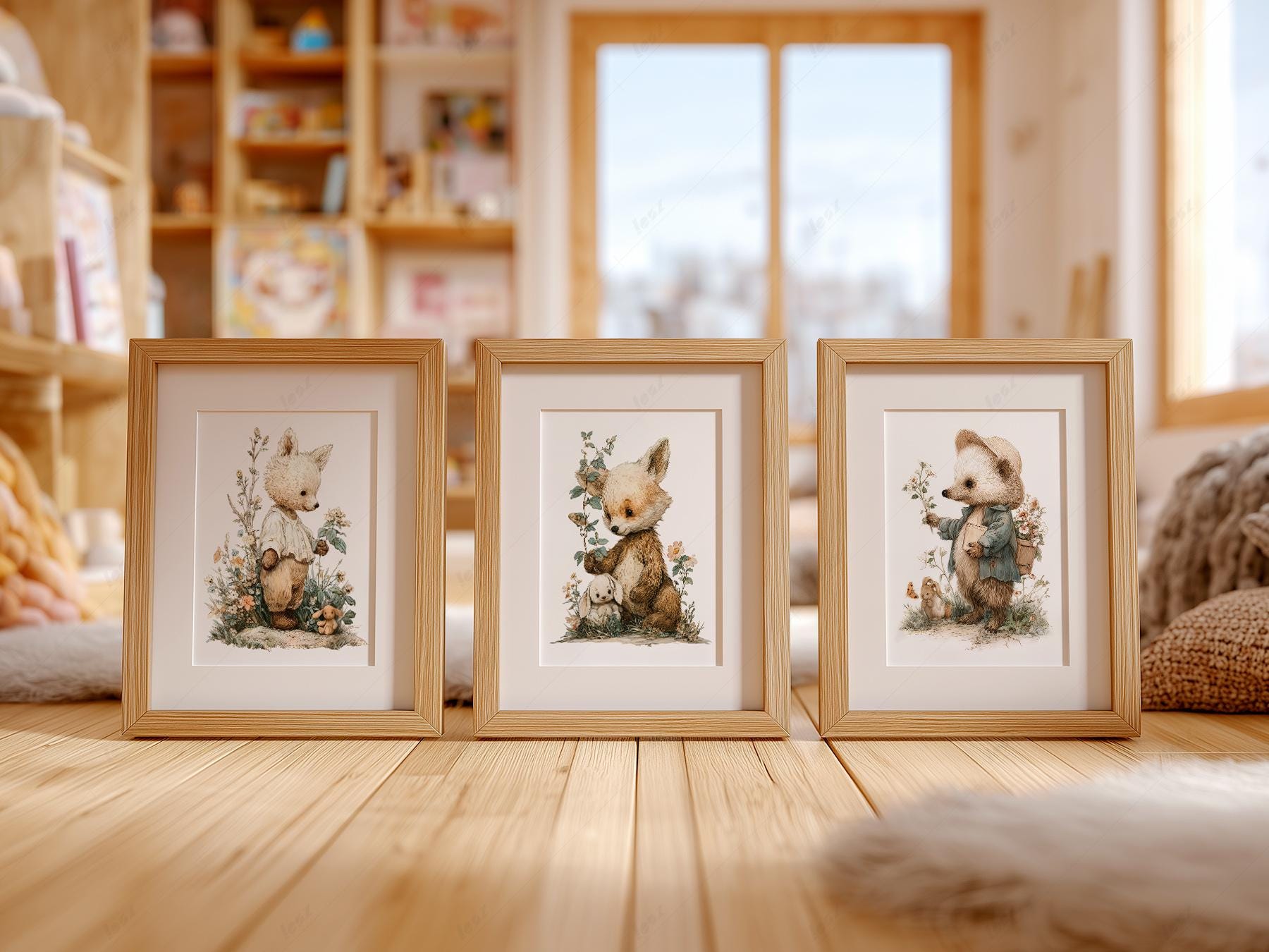 Woodland Nursery Art Set – Whimsical Forest Animals – playful nursery poster print