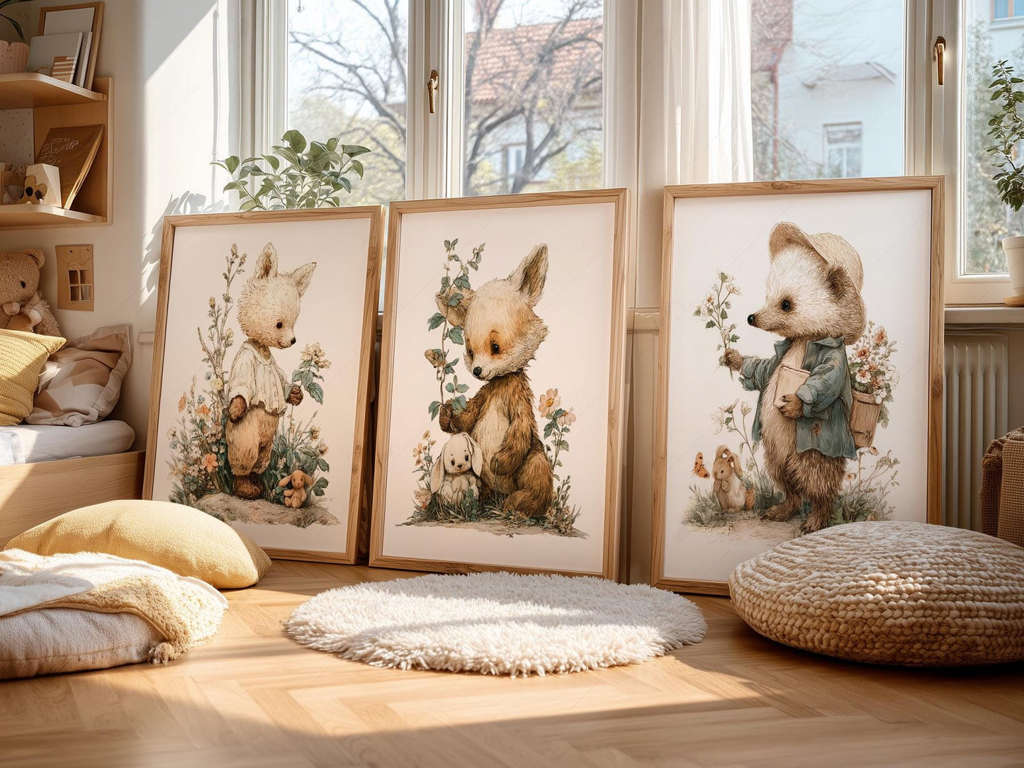 Woodland Nursery Art Set – Whimsical Forest Animals – children's room art print