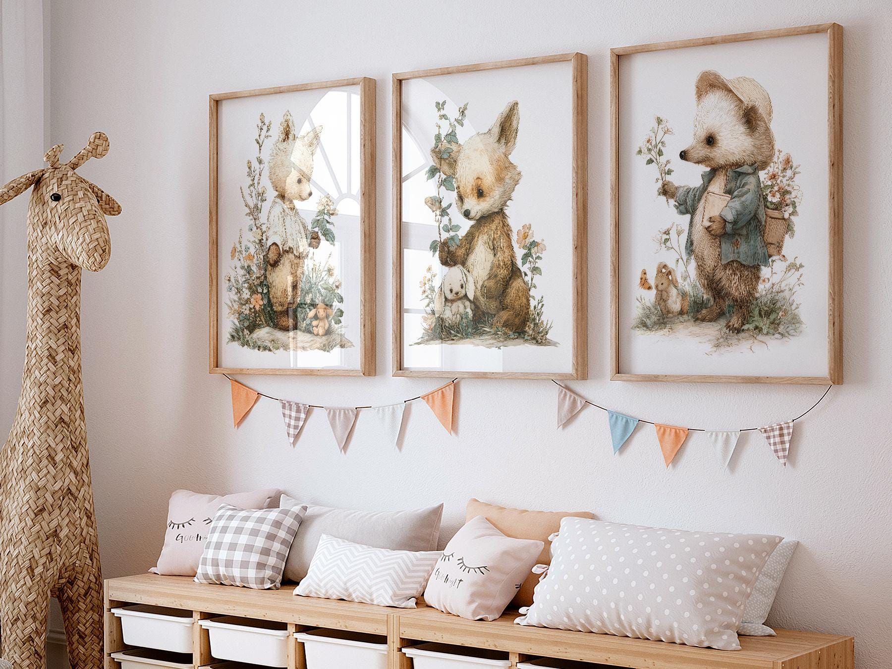 Woodland Nursery Art Set – Whimsical Forest Animals – children's illustration print